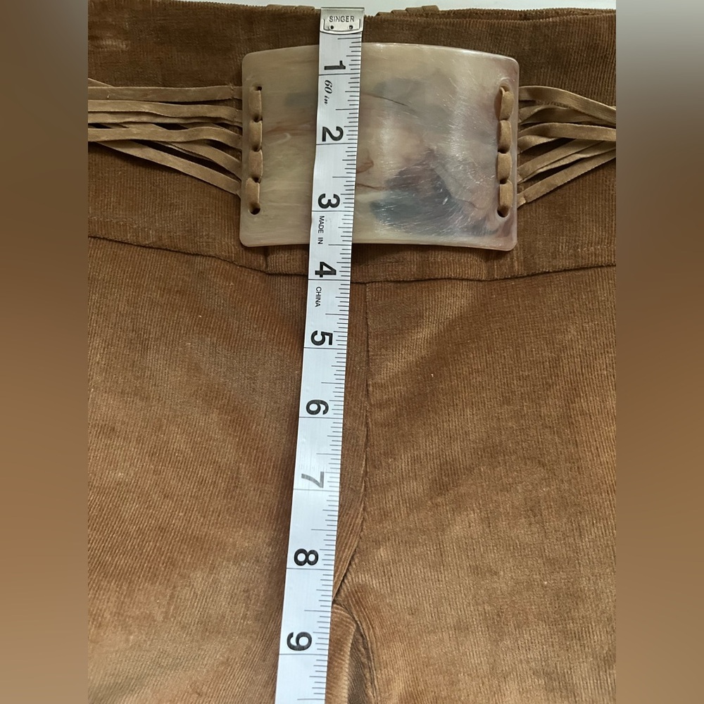 Cache Brown Velvet Flared Pants with Fringe Belt - Picture 12 of 14